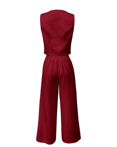 Women's Customs Colors Casual 2-Piece Set Short Sleeve V-Neck Blazer Top Wide Leg Pants Solid Color Breathable Polyester Woven F - Product Image 4