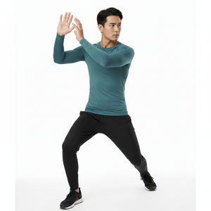 Men's Long Sleeve Compression <b>Shirt</b> Solid Color Quick Dry Sporty Fit O-Neck Knitted <b>Polyester</b> Slim Fit - Product Image 5