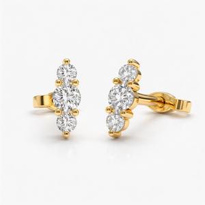 Pendientes de Oro de 14K con Tres Diamantes, 0.18 CTW, Corte Redondo, Diamantes Naturales con Claridad SI, Tres Puntas, Joyería de Oro Blanco, Amarillo y Rosa - Product Image 1