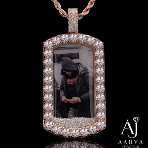 Collier pendentif photo personnalisé serti de zircons, breloque commémorative plaqué or rose sur argent, bijou hip-hop style dog tag pour cadeau - Product Image 3