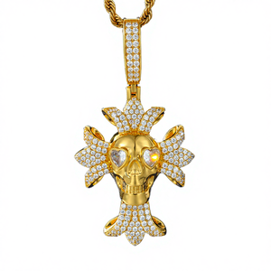 Colgante de cruz de calavera de moissanita, collar de hip hop con incrustaciones, chapado en oro, con apariencia de diamante, amuleto de calavera, joyería de lujo para hombres y mujeres - Product Image 4