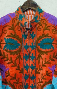 Veste en velours brodée à la main, col mandarin, motif floral, fermeture éclair, vêtements de printemps pour femmes - Product Image 4