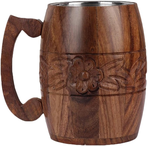 Wooden Beer Mug Goblet Tankard Classic Design Star/Heart Patterns Dishwasher Microwave Safe for Kitchenware Restaurants Hotels - Product Image 6