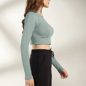 Camiseta Corta de Manga Larga para Mujer, Personalizada con Logotipo, Ajustada, Transpirable, de Algodón y Fibra de Bambú, Elegante y Moderna - Product Image 2