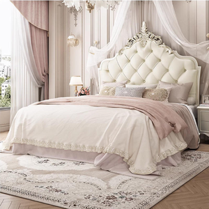 Luxury French Classic Solid Wood <b>Bed</b> <b>Frame</b> Set Hand Carved Tufted Upholstered Headboard Elegant Royal Bedroom Furniture - Product Image 3