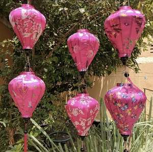 Lanterne traditionnelle en soie de Hoi An, lanterne vietnamienne en soie, lampes en bambou, lanterne en bambou et soie 35cm, couleurs assorties, décoration de mariage et de patio - Product Image 5