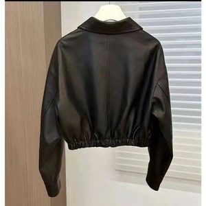Veste en cuir PU unisexe professionnelle, style moto court, col rabattu, fermeture éclair, couleur unie, vêtement d'automne - Product Image 4
