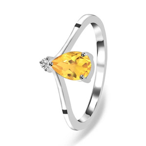 Bague de fiançailles Rhaya Jewels pour femme, classique, tendance, élégante, plaquée rhodium, en argent sterling 925, avec pierre précieuse citrine taille poire - Product Image 2