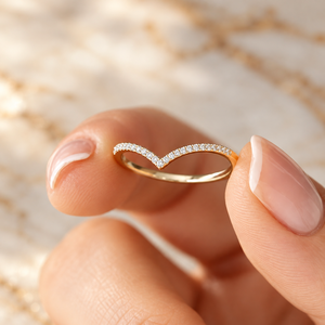 Anillo de Boda de Oro Sólido de 14K con Diamante CVD Cultivado en Laboratorio en Forma de V, Anillo Chevron Curvo con Pavé, Anillo de Compromiso Nupcial, Regalo para Fiesta - Product Image 2