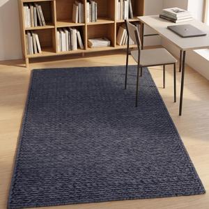 Modern Slate Blue Handcrafted Loop Pile Area <b>Rug</b>, Textured Woven Design, Elegant <b>Rustic</b> Floor Covering for Living Room Bedroom - Product Image 3