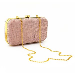 Magnifiques sacs à main de soirée couleur or rose avec motifs à carreaux, avec bandoulière chaîne amovible pour femmes - Product Image 5