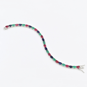 Bracelet Tennis en Argent Sterling 925 avec Pierres Précieuses Rubis, Émeraudes et Saphirs Bleus, Coupe Ovale, Bijou Fin Minimaliste Unisexe pour Usage Quotidien - Product Image 3