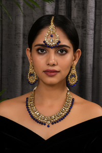 Juego de Joyería Étnica de Lujo para Novia, Chapado en Oro, con Cristales y Diamantes de Imitación, Collar, Aretes y Maang Tikka para Mujer, para Boda - Product Image 1