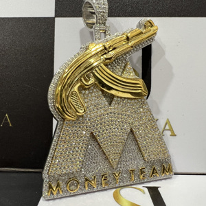 Colgante Personalizado AK47 Gun Money Team |   Plata de Ley 925 Chapada en Oro con Moissanita, Estilo Hip Hop |   Moissanita VVS SARVA JEWELS KAK47 - Product Image 4