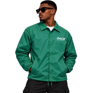 เสื้อแจ็คเก็ตโค้ชสีฟ้าอมเขียวสำหรับผู้ชาย ปกคอปกแบบกระดุมหน้า เสื้อกันลมไนลอนน้ำหนักเบา เสื้อคลุมสำหรับวิ่งออกกำลังกาย เสื้อผ้าสตรีทแวร์ - Product Image 4
