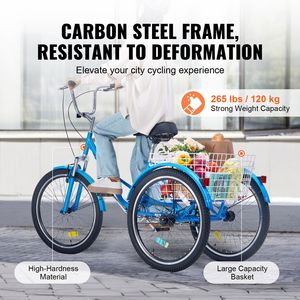 Triciclo Pieghevole per Adulti in Acciaio al Carbonio da 24 Pollici con Cesto Grande e Sedile Regolabile, Bici a 3 Ruote Cruiser - Product Image 6
