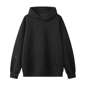 Custom Bulk Shining Gemstone Oversized Rhinestone Pullover <b>Hoodie</b> Acid Wash Vintage Streetwear Winter <b>Zipped</b> 100% Cotton <b>Pocket</b> - Product Image 2