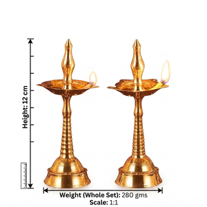 Traditional Brass Kuthu Vilakku Pillar <b>Oil</b> <b>Lamps</b> Pair Designer Hindu Pooja Stand Antique Gold Finish Home Temple Decor Products - Product Image 6