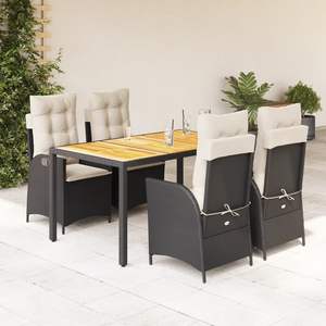 Juego de comedor de jardín de 5 piezas con cubiertas extraíbles de poliratán negro - Product Image 1