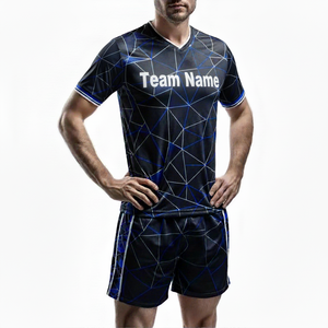 Custom Sublimated Soccer Jersey Set Unisex V-Neck Short Sleeve Geometric Print Player Name Moisture Wicking Garment Dyed - Product Image 2