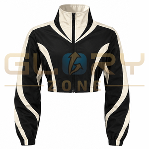 Custom <b>Black</b> Cream Tracksuit <b>Set</b> Cropped Jacket And Wide Leg Pants Trendy Women Sportswear <b>Gym</b> Casual Fashion Premium Clothing - Product Image 2
