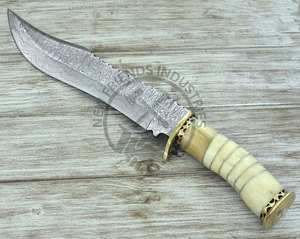 NEW FRIENDS INDUSTRIES NUEVA EDICIÓN Cuchillo Bowie de Acero de Damasco con Mango de Hueso, Punta de Caza, Cuchillo de Supervivencia, Hoja de Damasco de 9 pulgadas - Product Image 6