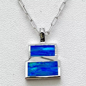 Collar Rectangular de Ópalo Azul, Joyería Elegante con Piedras Preciosas, Regalo para Mujer, Hecho a Mano, Proveedor Mayorista - Product Image 1