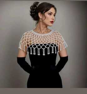 Cape d'épaule de mariée blanche perlée avec franges et design en maille, en polyester de luxe, Chandni Export House - Product Image 6