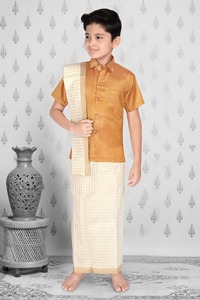 Conjunto de Dhoti de Algodón para Niños con Angavastram, Ropa Étnica Tradicional India para Bodas, Largo hasta el Tobillo, Corte Regular, Ropa Infantil - Product Image 3