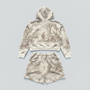 Ensemble court sublimé coupe ample streetwear pour homme, ensemble deux pièces polaire à capuche et jogging pour homme, ensemble court deux pièces épais pour l'hiver - Product Image 2