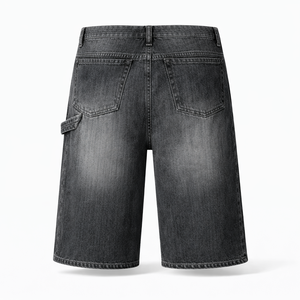 Pantalones cortos de mezclilla holgados para hombre, negros, con efecto desgastado, estilo urbano, producción OEM personalizada, corte holgado, hasta la rodilla, vaqueros vintage de verano con bordado. - Product Image 3