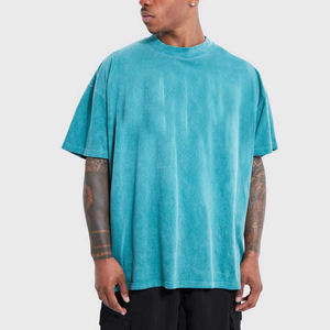 เสื้อยืดคอกลมโอเวอร์ไซส์ผู้ชาย สีเขียวอมฟ้า แขนสั้น สไตล์ลำลอง ผ้าฝ้ายถัก 100% ระบายอากาศได้ดี น้ำหนักผ้า 280 กรัม มีโลโก้ด้านหน้า - Product Image 1