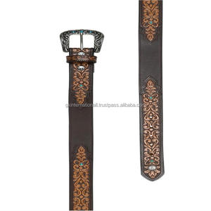 Cinturón de Cuero Occidental Ancho de Alta Calidad con Diseño Floral de Transferencia de Calor en Cuero Vacuno Vintage y Hebilla Personalizada - Product Image 6