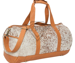 OEM Genuine Tan Speckled Cowhide Hair On Leather Duffle Bag Real Fur Vintage Western Travel <b>Holdall</b> <b>Weekender</b> Duffel Luggage Bag - Product Image 4
