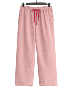 Conjunto de dos piezas para mujer, camisa rosa estampada y pantalones anchos rosas, conjunto informal de lino para verano, fabricante de ropa OEM personalizada - Product Image 2