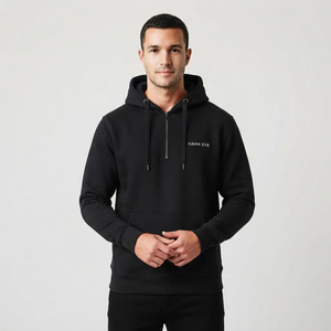 Fabrication de sweats à capuche noirs de taille standard pour hommes, sweats à capuche à demi-zip, logo personnalisé, sweat à capuche en coton épais pour hommes - Product Image 4