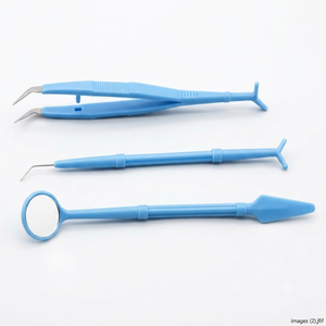 Ensemble d'instruments chirurgicaux dentaires : miroir, sonde, pince à épiler, manche moleté argenté, Classe I - Product Image 4