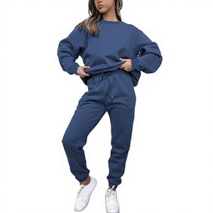 Women's Summer Short Long Sleeve Hoodie Casual Pants Set 2pcs Light-Gray Sweatpants 100% Cotton Fleece Breathable - Product Image 1