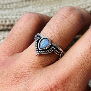 Moonstone V shape <b>Ring</b> <b>Boho</b> Tribal Brass <b>Ring</b> Oxidized Silver <b>ring</b> Ethnic Bedded <b>ring</b> for women - Product Image 4
