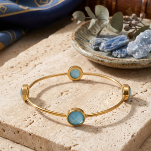 Brazalete Delicado con Piedra de Ojo de Gato Azul Chapado en Oro, Joyería para Uso Diario, Regalo para Esposa - Product Image 1