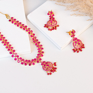 Handmade <b>Ruby</b> Gold Plated Premium <b>Necklace</b> Red Bride Wedding <b>Necklace</b> Jewelry At Factory Price - Product Image 1