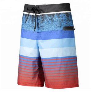 Shorts de bain rayés pour hommes, séchage rapide, cordon de serrage, taille élastique, décontractés, pour la plage, motif rouge et bleu, en polyester - Product Image 3