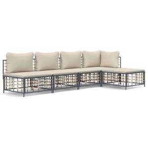 Set da salotto con Patio 5 pezzi in Poly Rattan antracite con cuscini mobili da esterno resistenti - Product Image 2