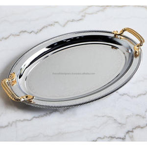 Bandeja de lujo plateada con acabado espejo para servir té, café y aperitivos, bandeja decorativa de gran venta para mesa de comedor. - Product Image 2