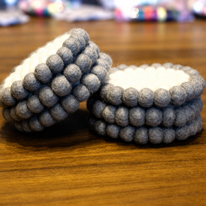 "Set of 6 (10 cm) Gray and <b>White</b> Felt <b>Coaster</b>"-"Handmade Felt <b>Coaster</b> Set"-"Felt Ball <b>Coaster</b> Set From Nepal" - Product Image 3