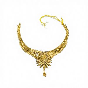 Collar de Oro Sólido de 22K con Diseño Floral para Mujer, Joyería Nupcial India Tradicional, Elegante Oro Puro, Los Mejores Adornos - Product Image 1