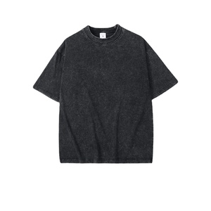 เสื้อยืดผู้ชายสะพายไหล่ปล่อยชายเสื้อลายกรดเฮฟวี่เวทผ้าฝ้าย - Product Image 2