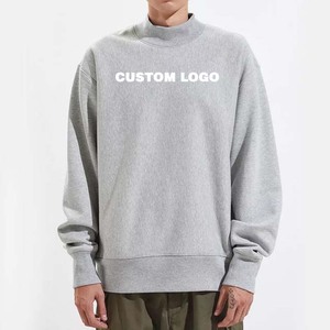 Sudadera Oversize Gris para Hombre con Cuello Alto, Logotipo Personalizado Impreso, Algodón French Terry, Ropa Casual de Otoño - Product Image 1