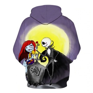 Sweat-shirt à capuche imprimé dessin animé Jack Skellington et Sally pour homme, pull décontracté d'automne, coupe oversize, tricoté 100% coton, effet bouffant - Product Image 2