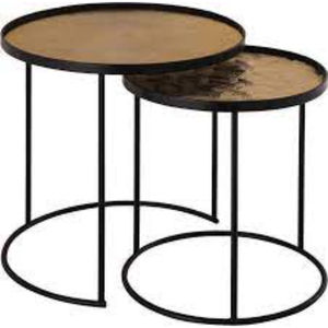 Mesas nido de lujo con base de metal negro y tapa redonda de metal de primera calidad chapado en oro de alta calidad para el hogar y hoteles. - Product Image 2